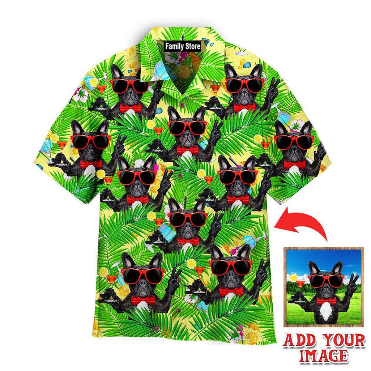 French Bulldog Holding Martini Cocktail Custom Hawaiian Shirt French Bulldog Holding Martini Cocktail Custom Hawaiian Shirt