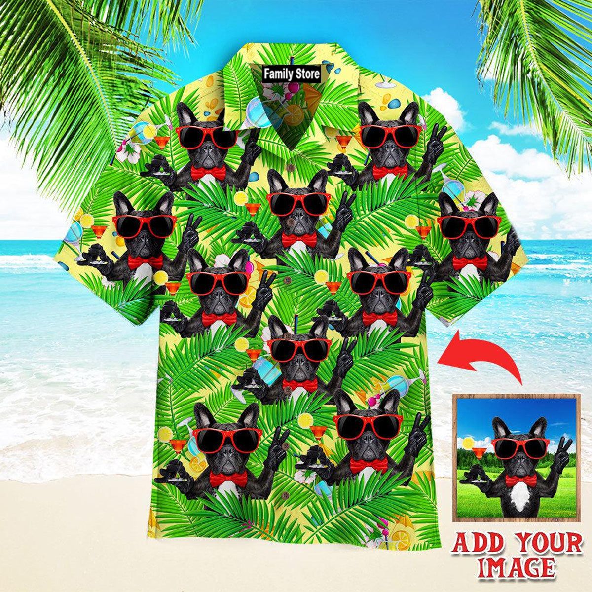 French Bulldog Holding Martini Cocktail Custom Hawaiian Shirt