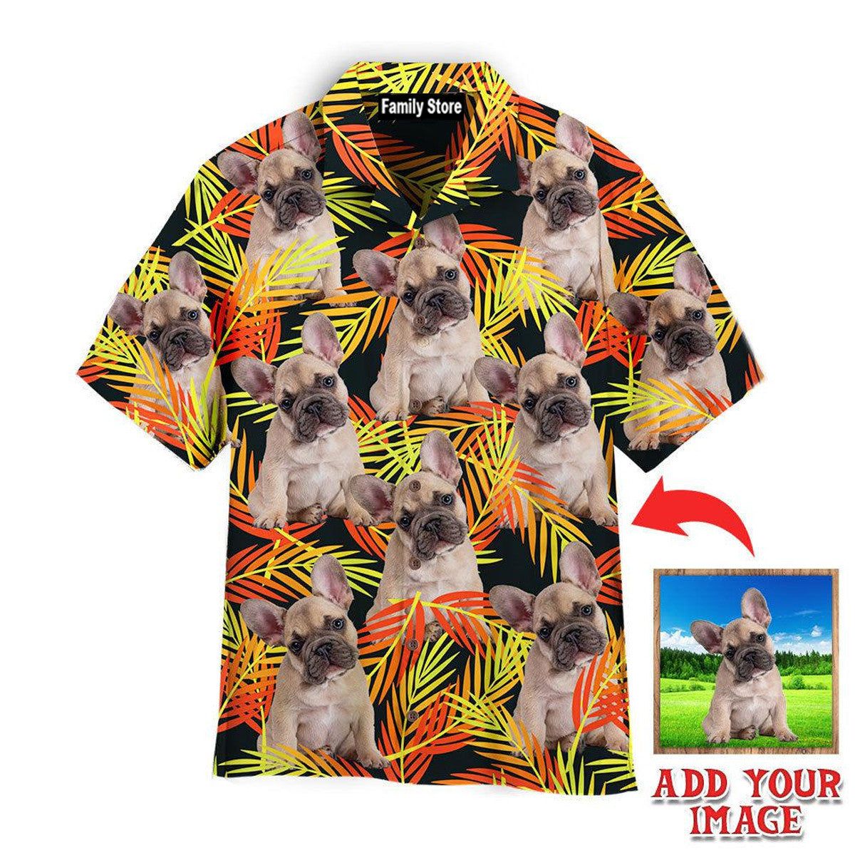 French Bulldog Sitting Up Fern Leaves Seamless Custom Hawaiian Shirt