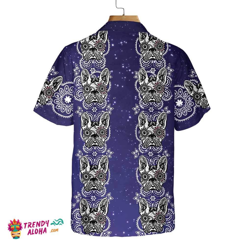French Bulldog Sugar Skull Hawaiian Shirt, Mexican Style Bulldog Shirt, Gift For French Bulldog Lovers