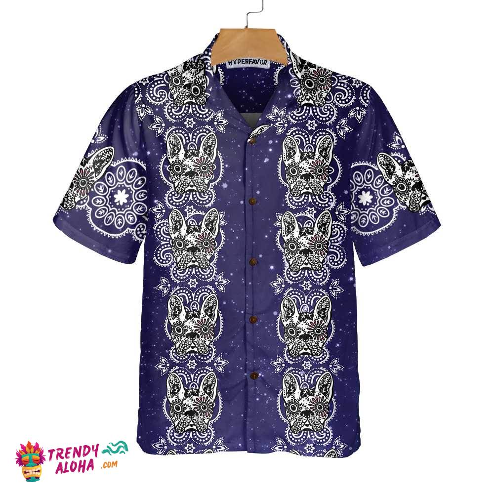 French Bulldog Sugar Skull Hawaiian Shirt, Mexican Style Bulldog Shirt, Gift For French Bulldog Lovers