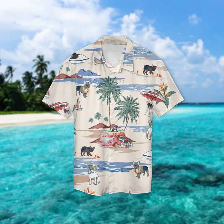 French Bulldog Summer Beach Hawaiian Shirt, Hawaiian Shirts For Men Short Sleeve Aloha Beach Shirt