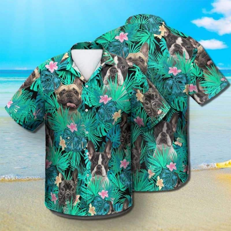 French Bulldog Summer Leaves Trendy Hawaiian Shirt, Bulldog Trendy Hawaiian Shirt, Aloha Shirt For Dog Lover Summer Gifts