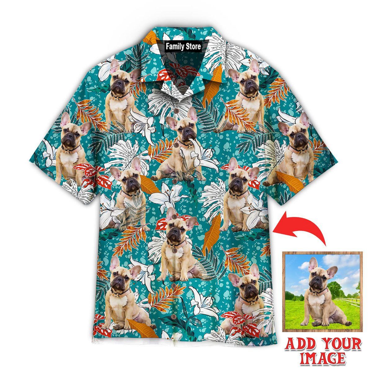 French Bulldog Tropical Leaves And Lily Flowers Summer Custom Hawaiian Shirt French Bulldog Tropical Leaves And Lily Flowers Summer Custom Hawaiian Shirt