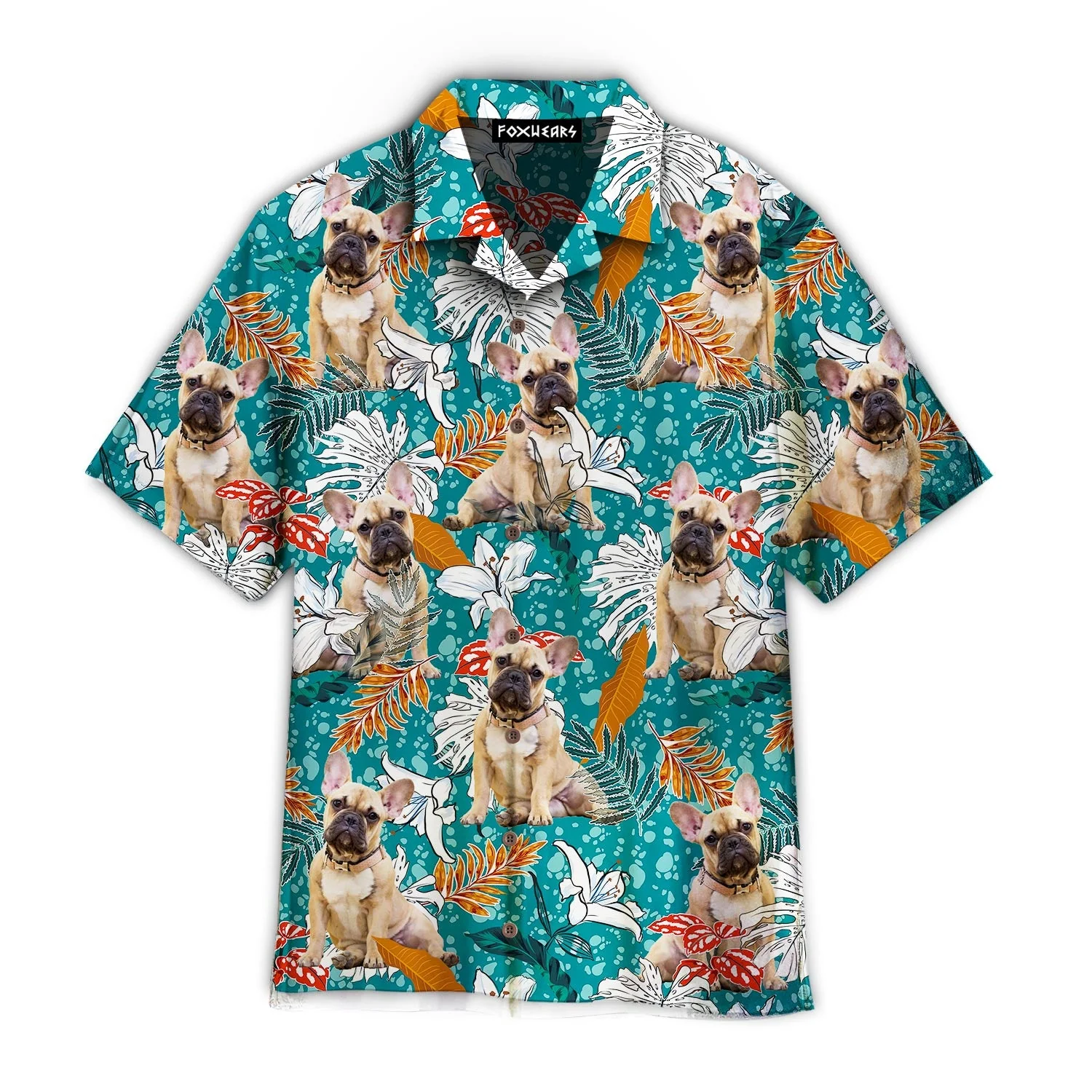 French Bulldog Tropical Leaves And Lily Flowers Summer Mood Pattern Trendy Hawaiian Shirt For