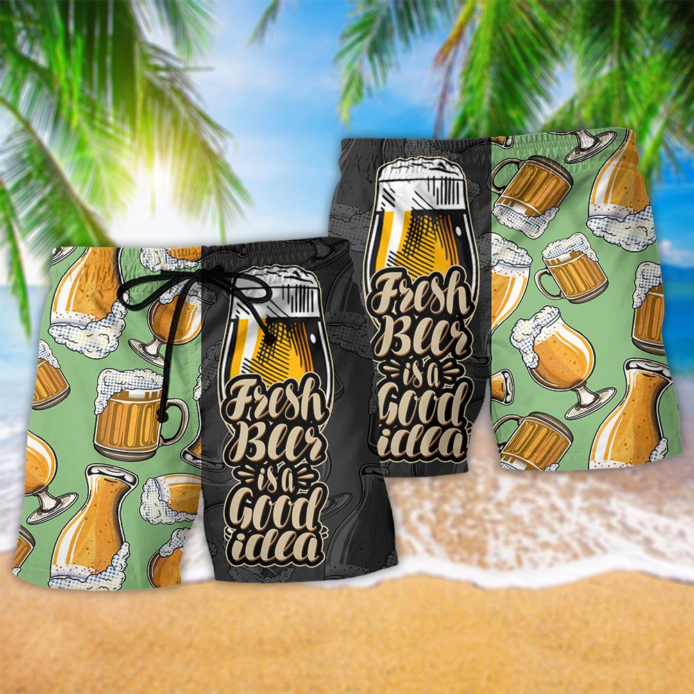 Fresh Beer Is A Good Idea Two Sides Trendy Aloha Hawaiian Beach Shorts