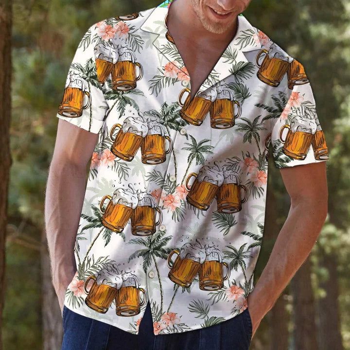 Fresh Beer With Foam Palm Trees Hawaiian Shirt
