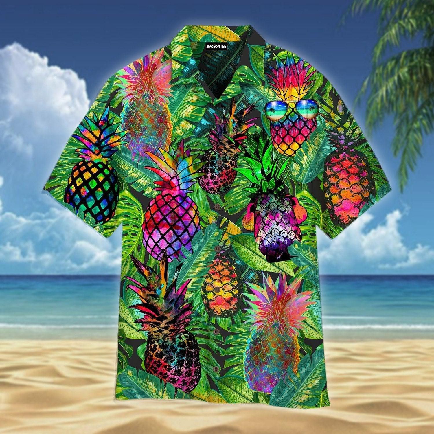 Fresh Fruit Pineapple Peace Life Colorful Trendy Hawaiian Shirt For