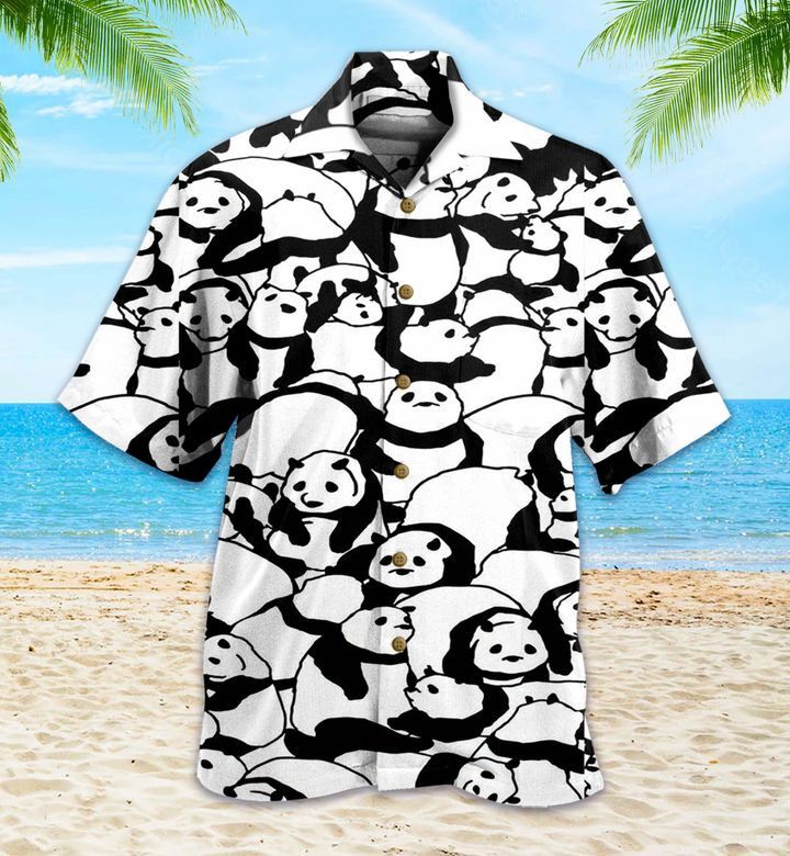 Fresh Green Leaves and Black Panda Hawaiian Shirt