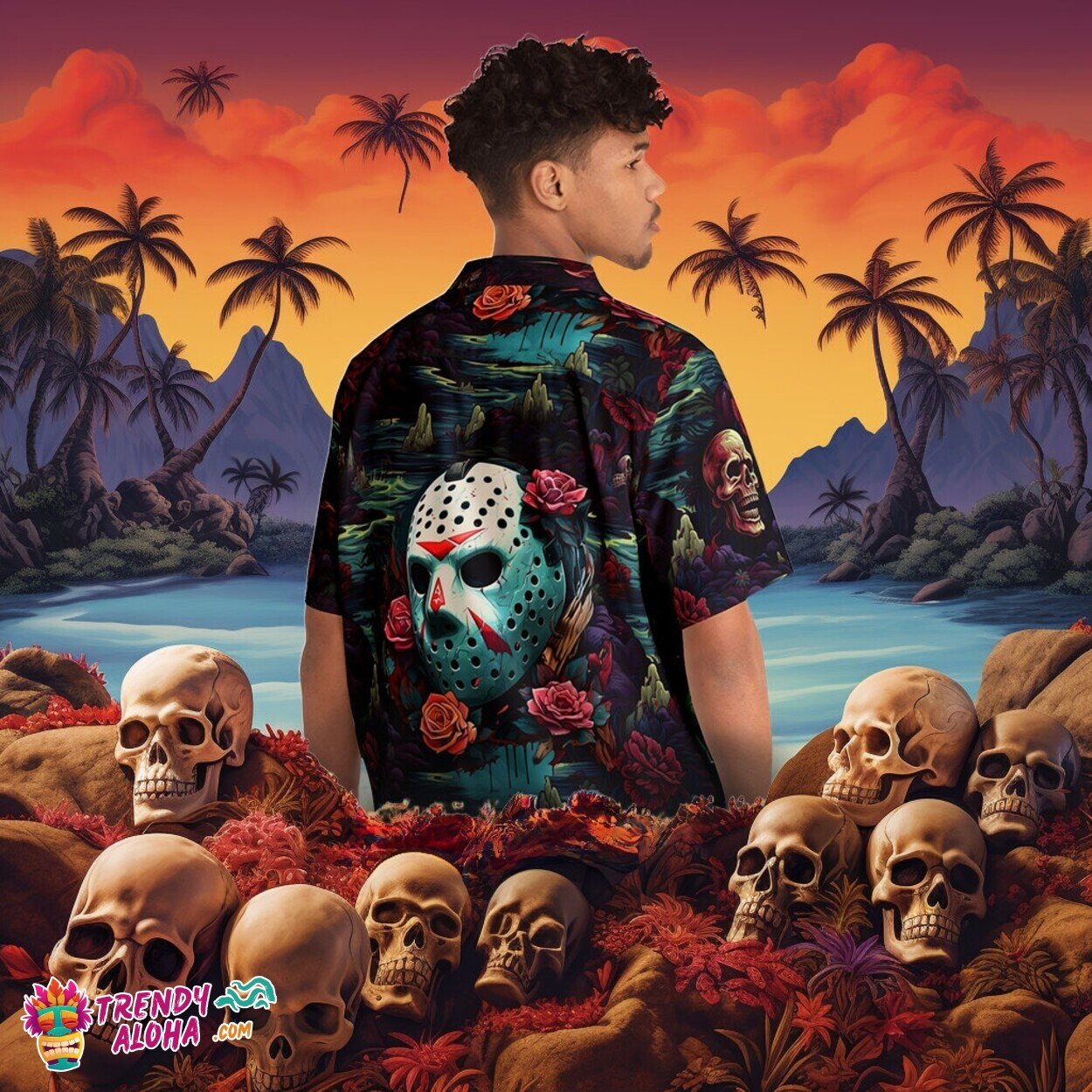 Friday the 13th Jason Voorhees Men’s Horror Hawaiian Monsters Shirt