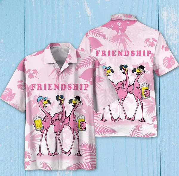 Friendship Flamingos Aloha Trendy Hawaiian Shirts: Funny Flamingo Beach Shirt for Men