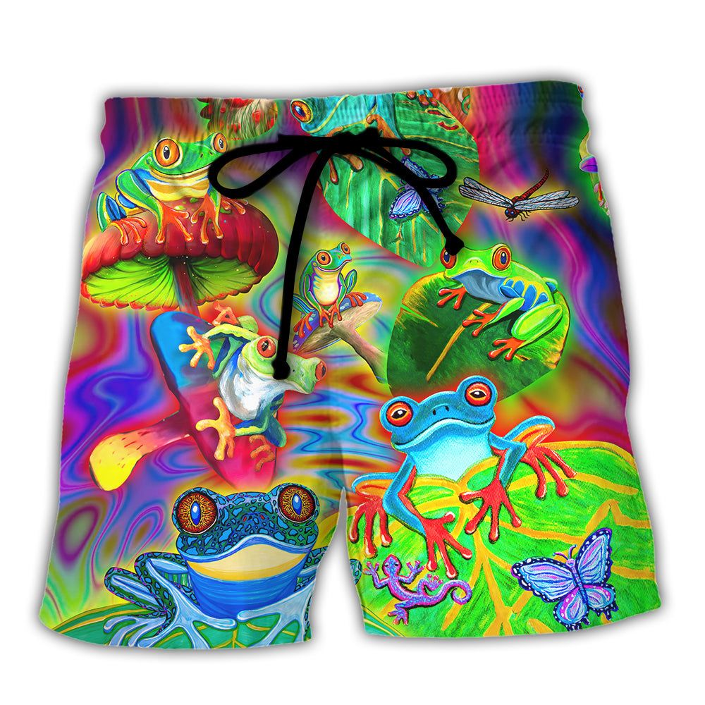 Frog Colorful Tropical Enjoying A Day Of Fun Trendy Aloha Hawaiian Beach Shorts Frog Colorful Tropical Enjoying A Day Of Fun Trendy Aloha Hawaiian Beach Shorts