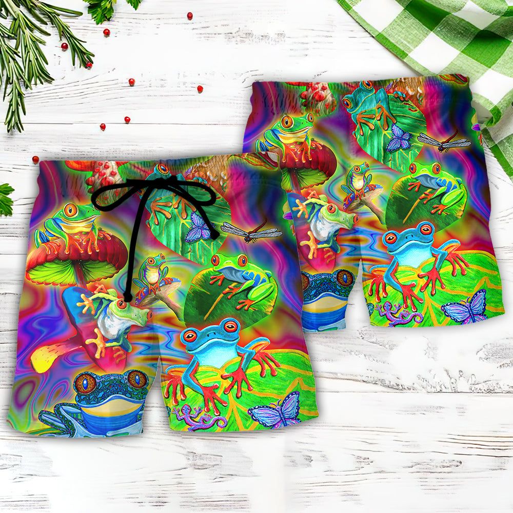 Frog Colorful Tropical Enjoying A Day Of Fun Trendy Aloha Hawaiian Beach Shorts