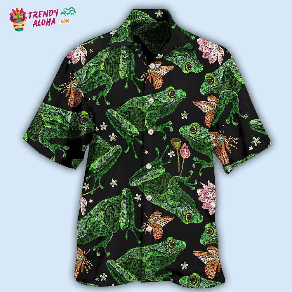Frog Green Frog Black Style Hawaiian Shirt – Trendy Aloha