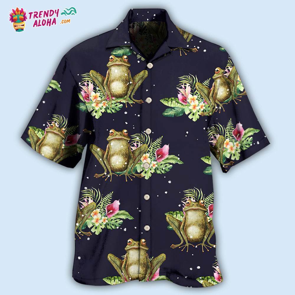 Frog Tropical Floral With Dark Background Hawaiian Shirt – Trendy Aloha