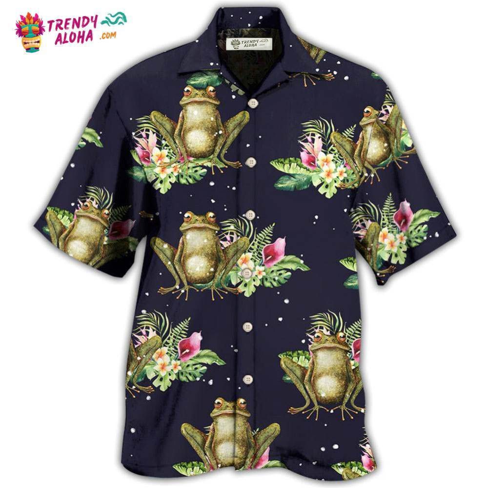 Frog Tropical Floral With Dark Background Hawaiian Shirt – Trendy Aloha Frog Tropical Floral With Dark Background Hawaiian Shirt – Trendy Aloha