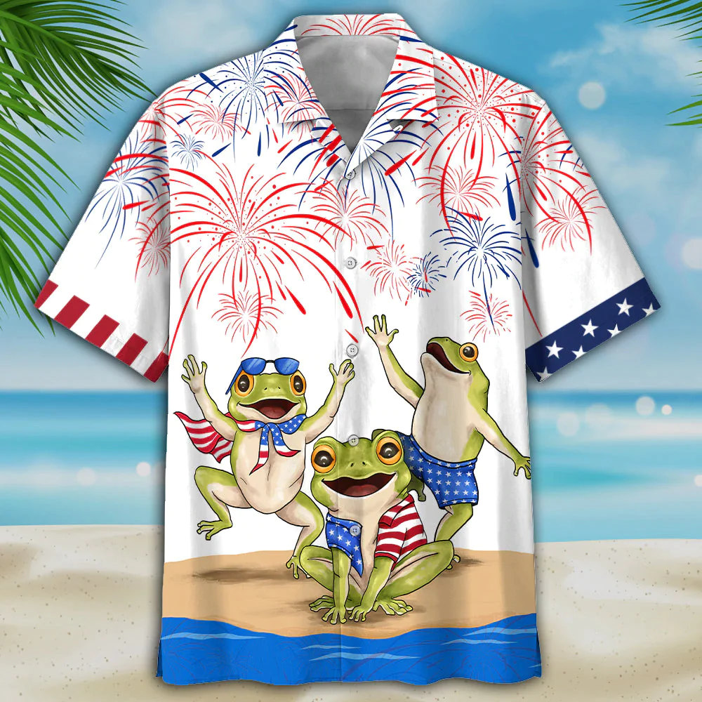 Frogs Celebrate Independence Patriotic Hawaiian Shirt