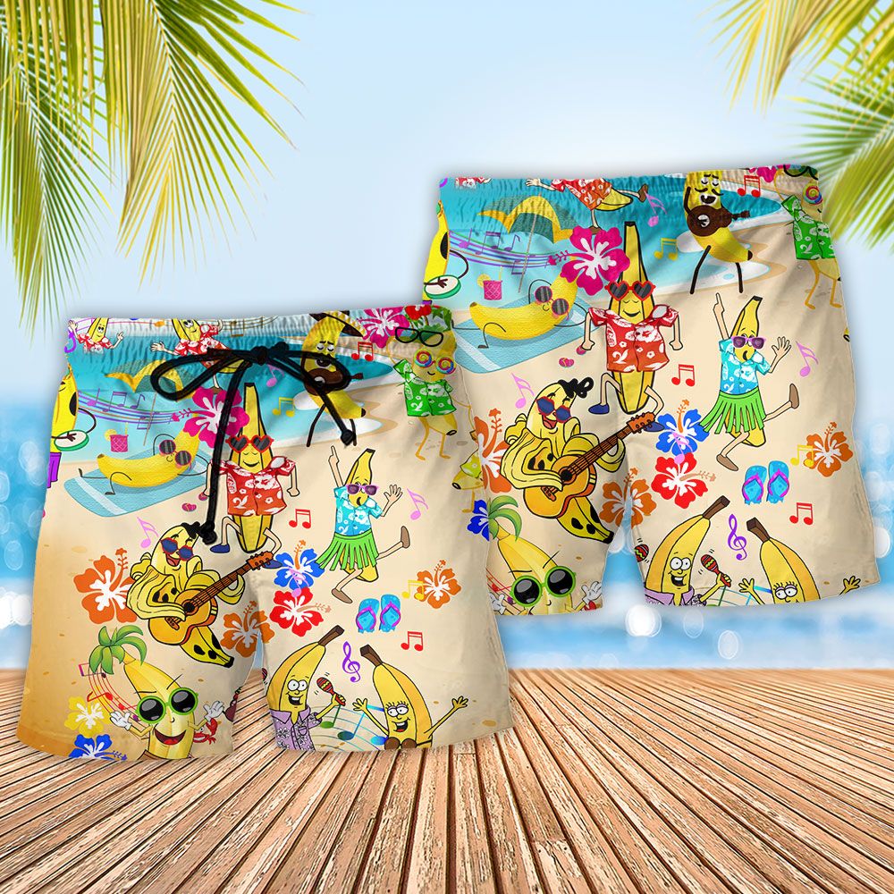 Fruit Banana Love Beach Light Color Trendy Aloha Hawaiian Beach Shorts
