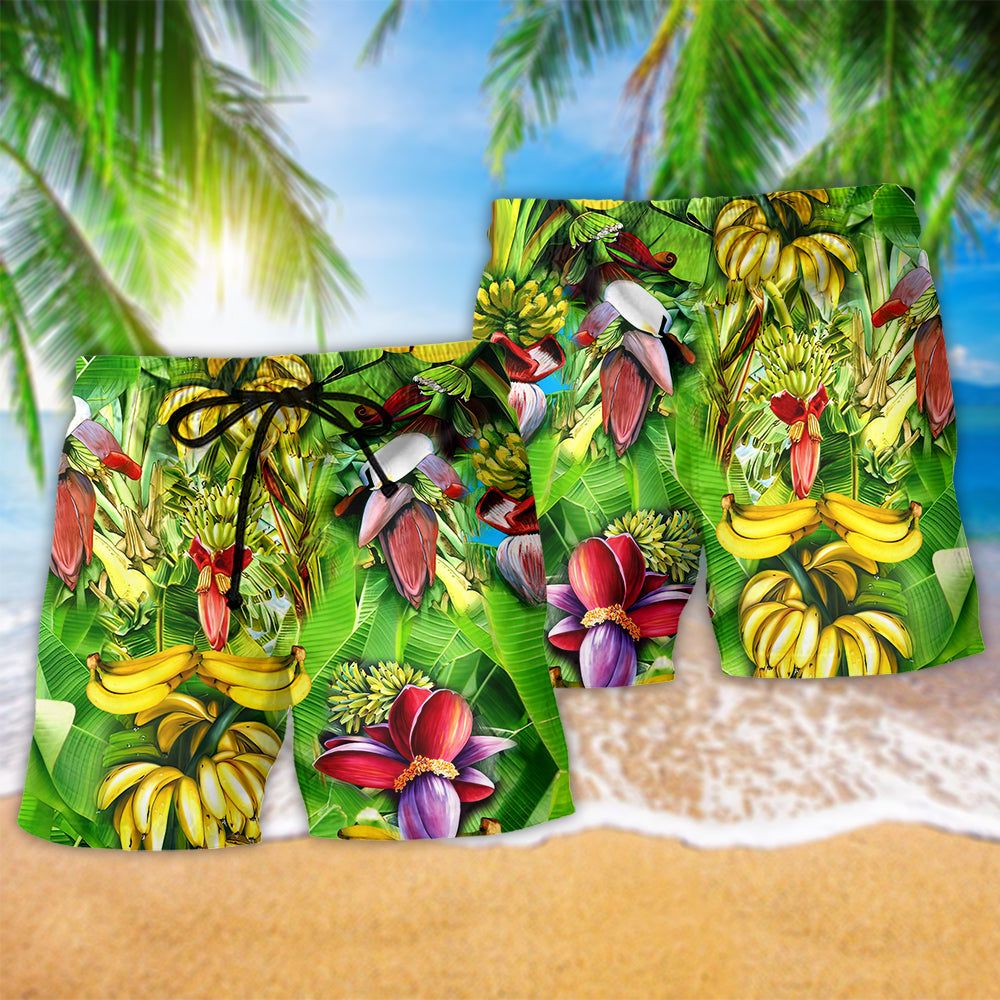 Fruit Banana Tropical Forest Summer Trendy Aloha Hawaiian Beach Shorts