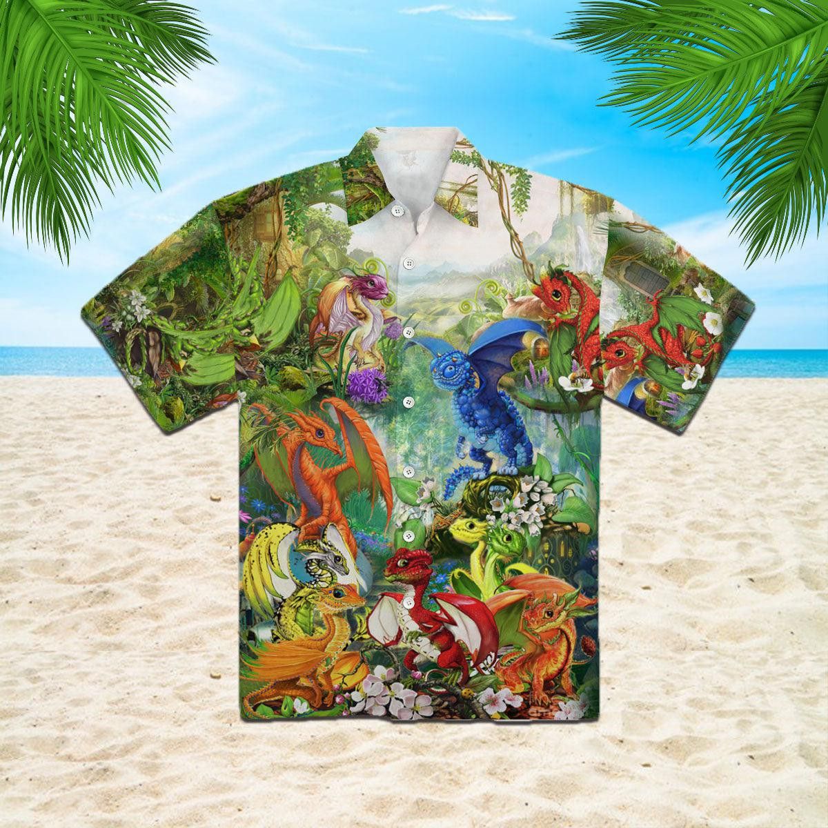 Fruit Dragons In The Mushrooms Forest Hippie Trendy Hawaiian Shirt
