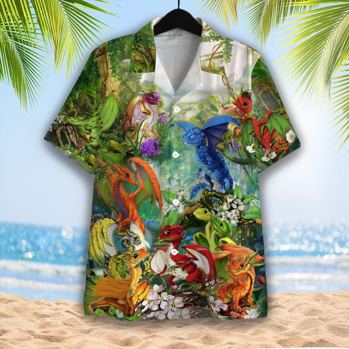 Fruit Dragons In The Mushrooms Forest Hippie Trendy Hawaiian Shirt