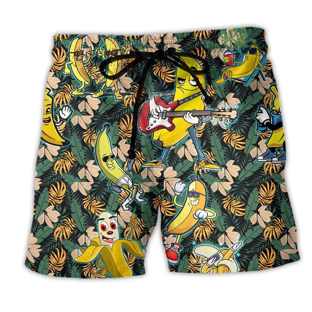 Fruit Happy Bananas Tropical Leaf Trendy Aloha Hawaiian Beach Shorts Fruit Happy Bananas Tropical Leaf Trendy Aloha Hawaiian Beach Shorts