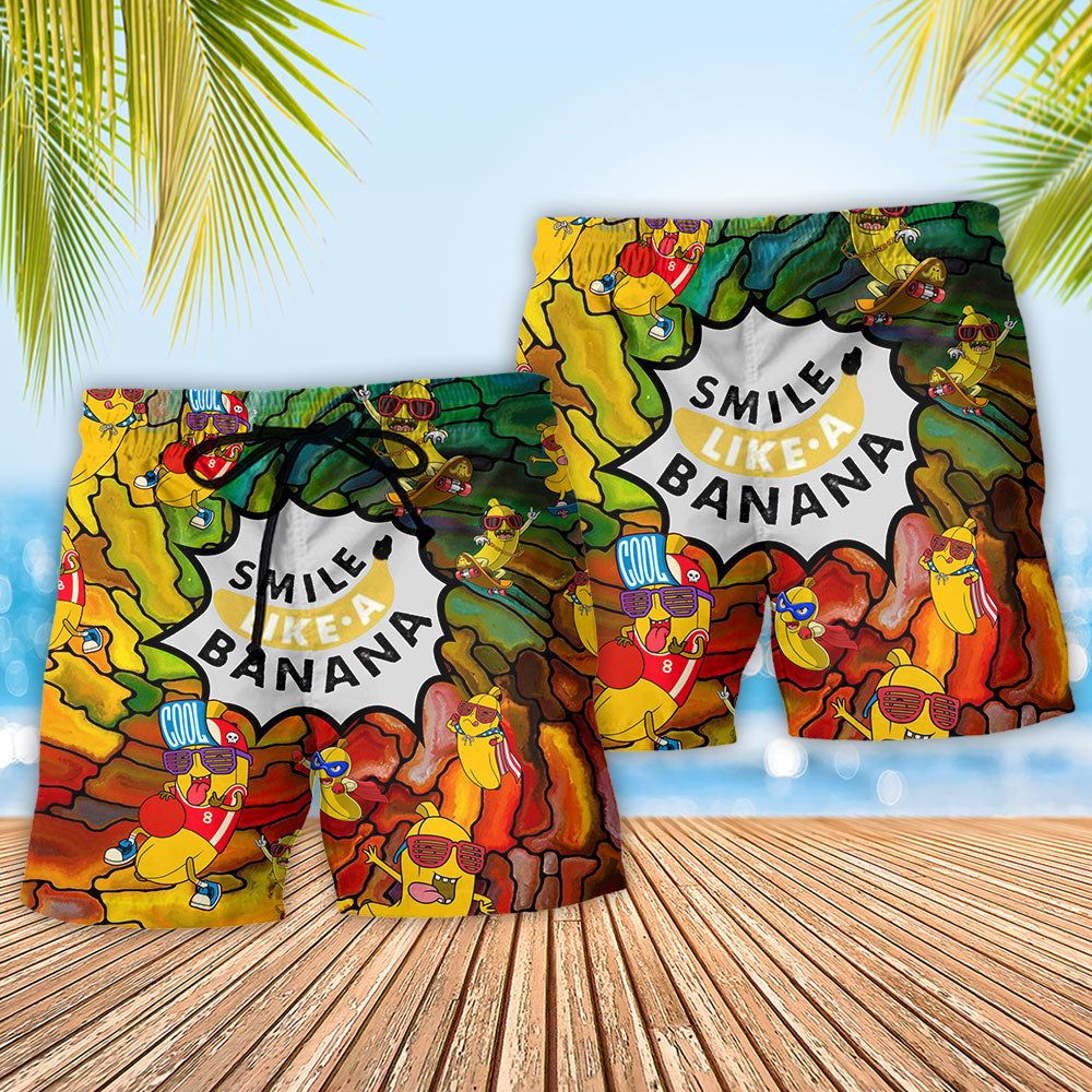 Fruit Smile Like A Banana Color Trendy Aloha Hawaiian Beach Shorts
