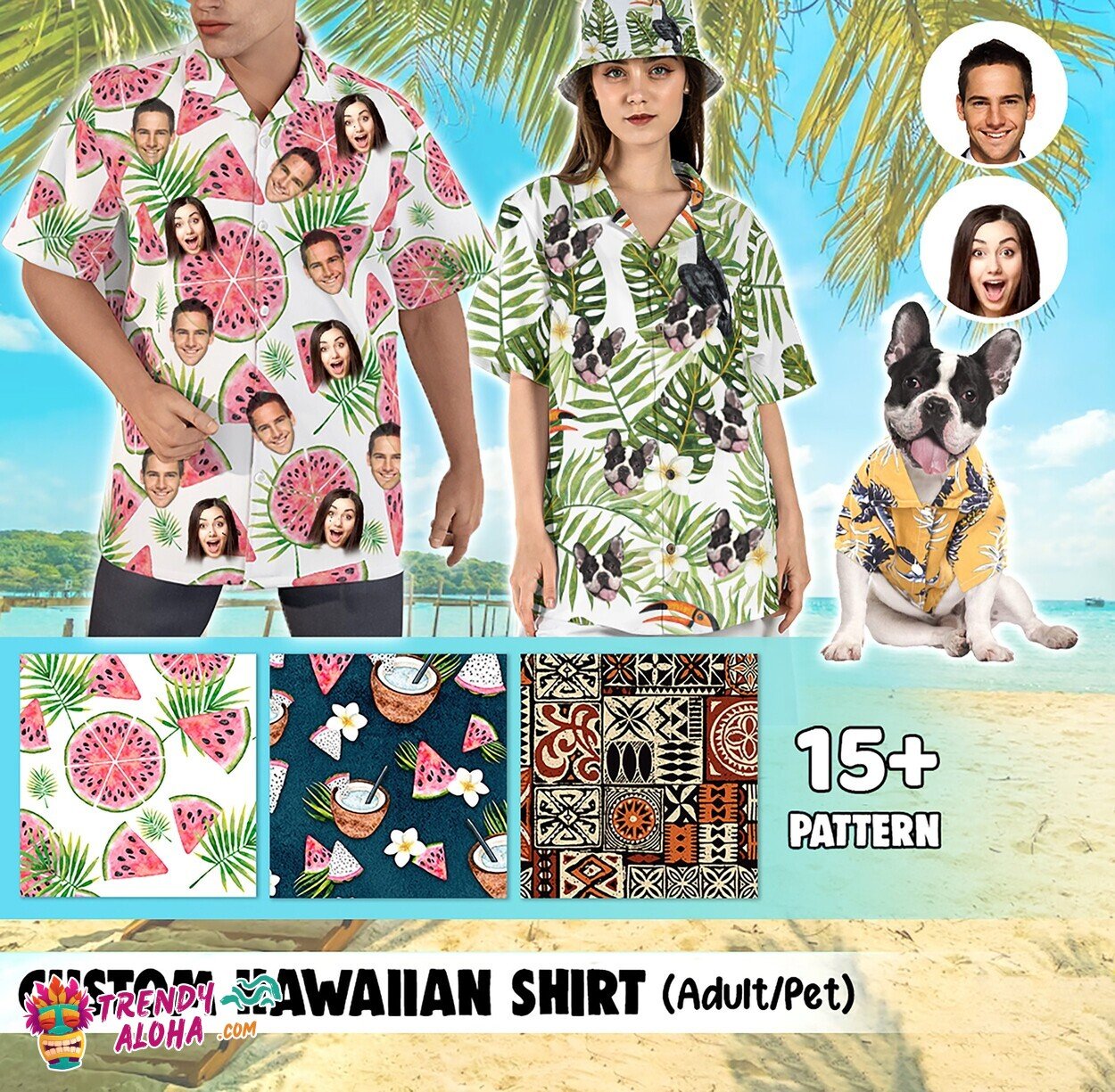 Fullsize Personalized Face Custom Unisex Hawaiian Shirt Tropical Fun