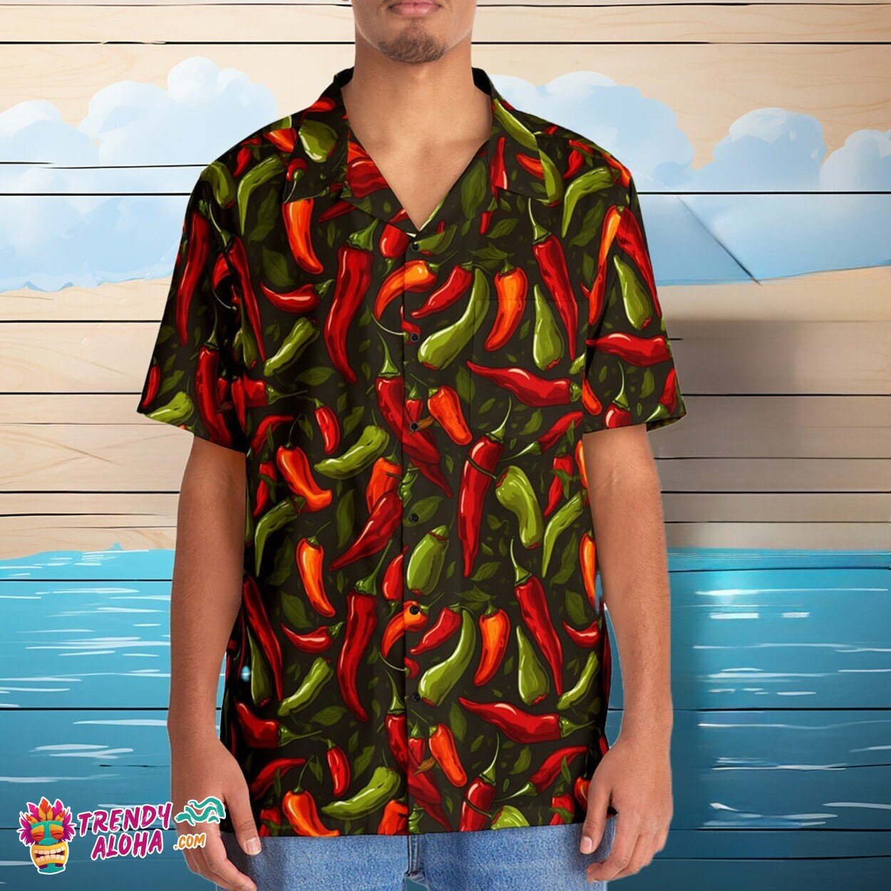 Fun Spicy Pepper Foodie Love Design Casual Tropical Hawaiian Top