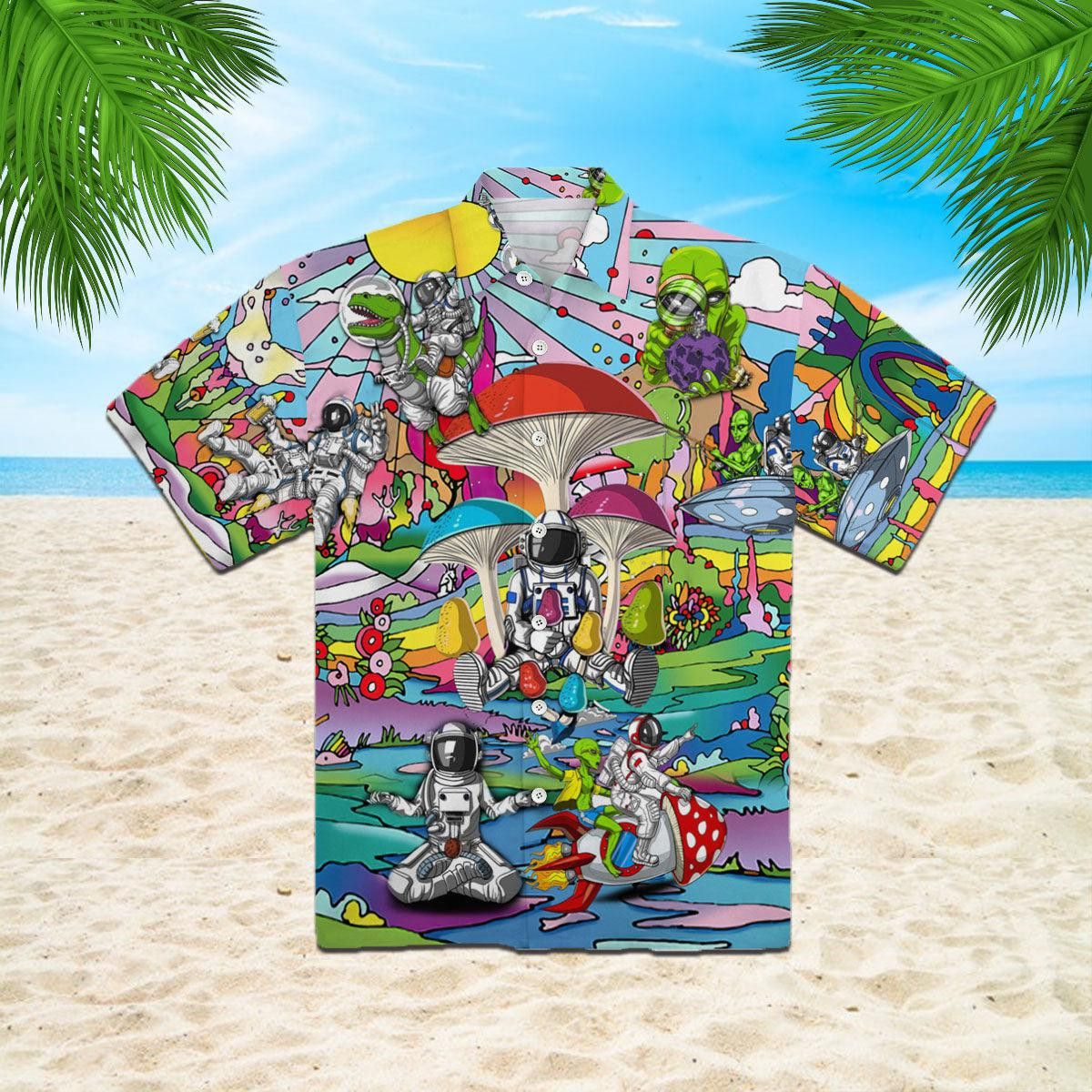Funny Astronaut Are Playing With Alien Hippie Trendy Hawaiian Shirt