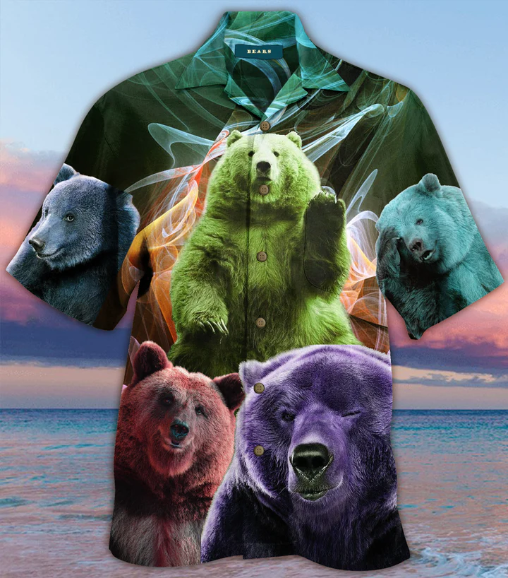 Funny Bear Colorful Pattern Hawaiian Shirt 3D Summer Gifts