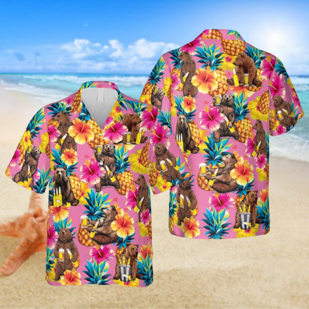 Funny Bear Pink Hawaii Shirt, Vintage Camping Shirt