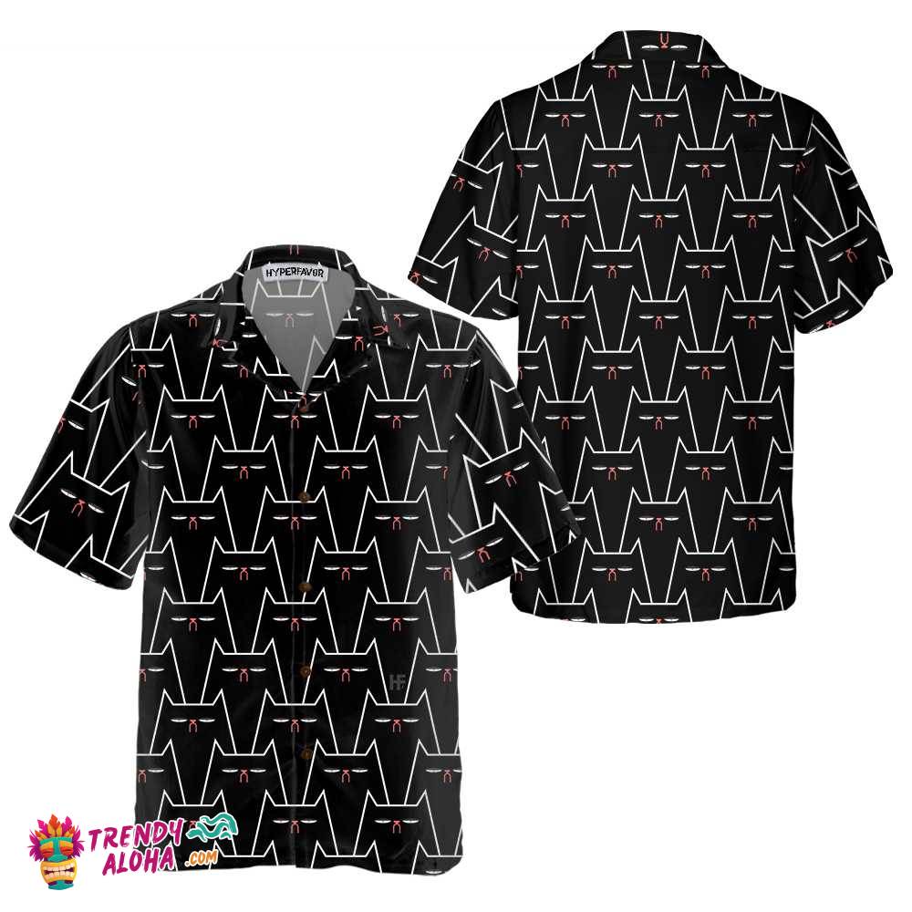 Funny Black Cat Pattern Hawaiian Shirt, Funny Black Cat Shirt For Adults, Cat Themed Gift For Cat Lovers