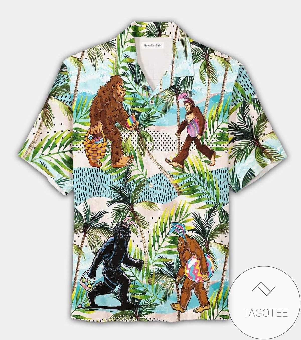 Funny Bunny Bigfoot Hunting Easter Eggs Tropical Unisex Hawaiian Shirts