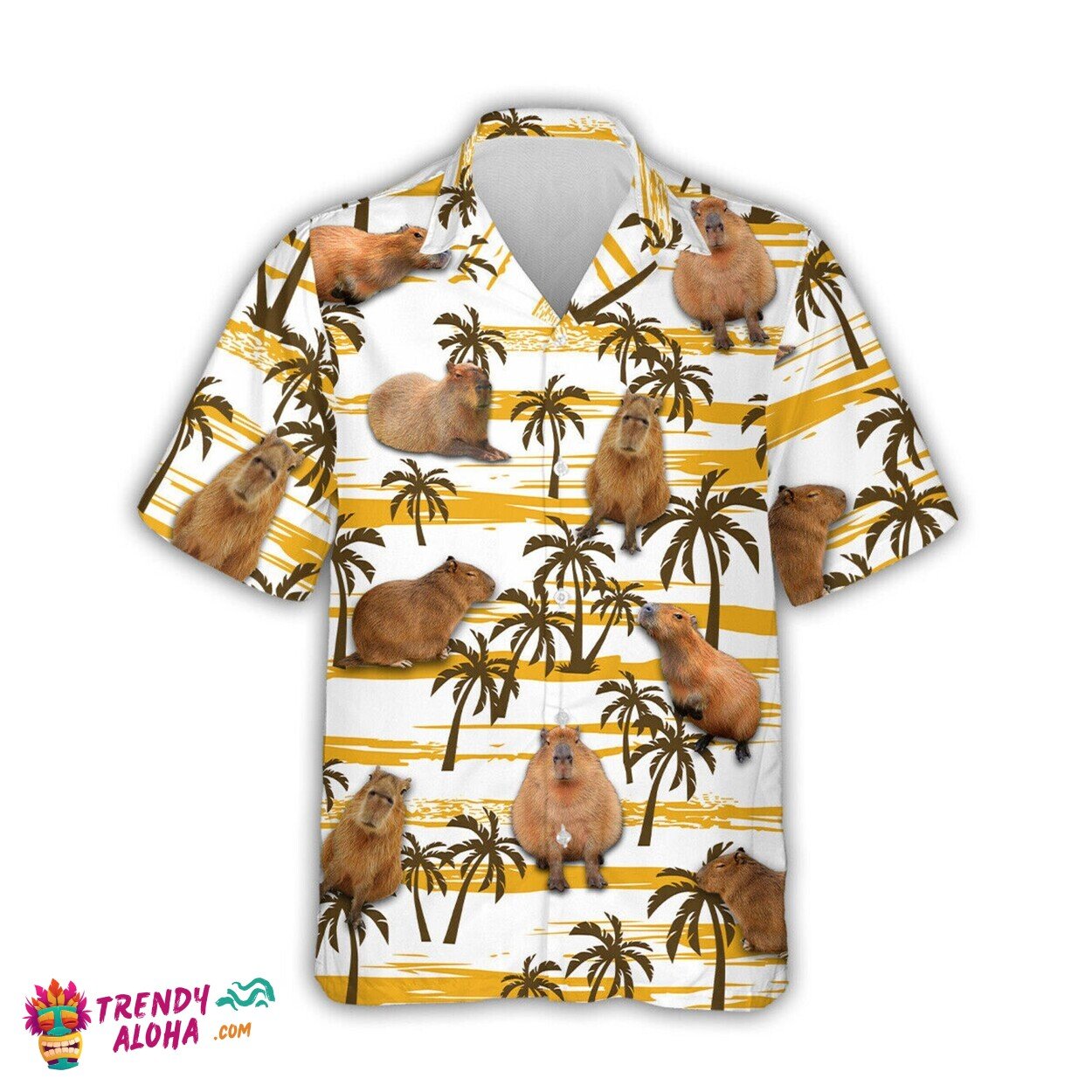 Funny Capybara with Tropical Coconut Trees Aloha Hawaiian Shirt