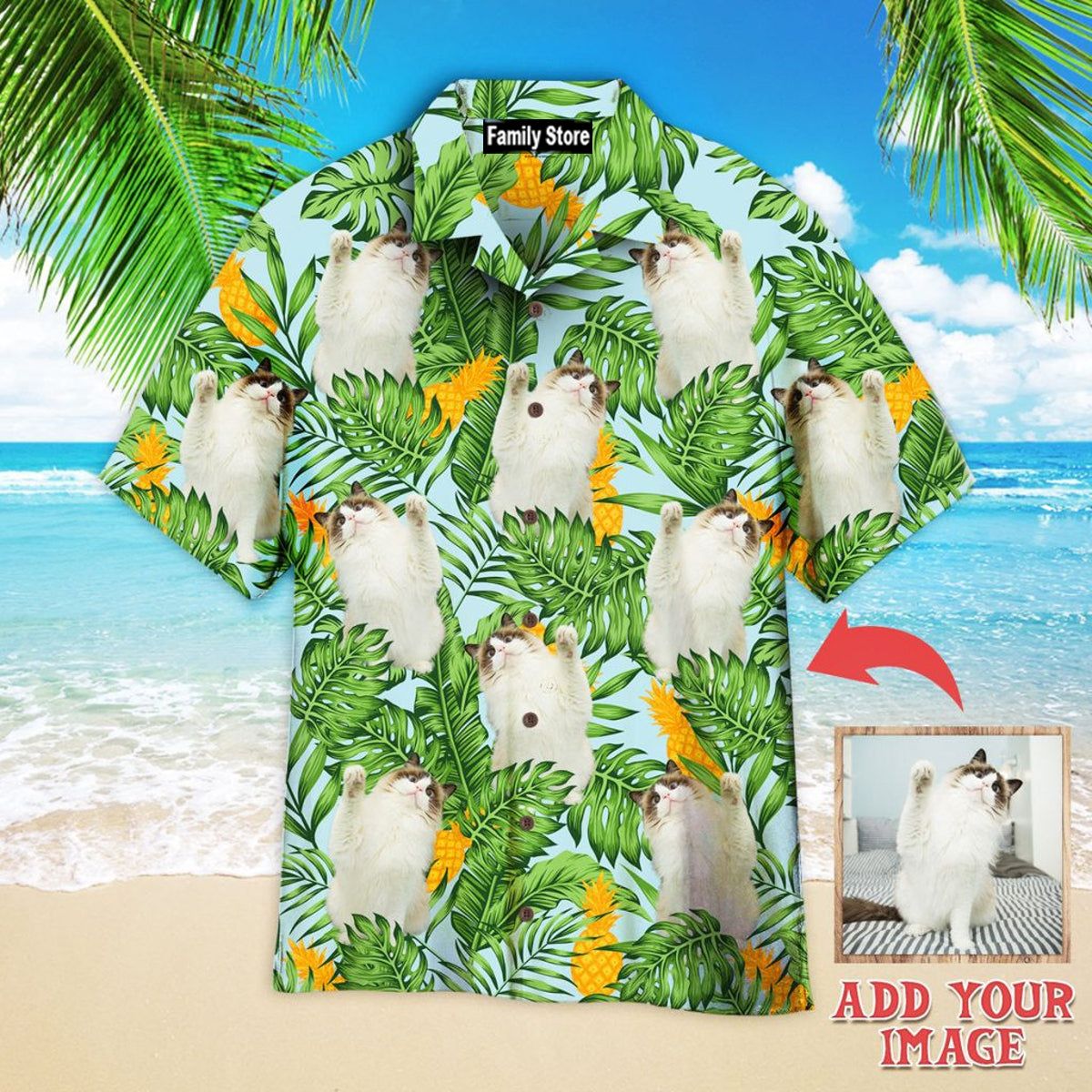 Funny Cat Raising Paw Pineapple Tropical Custom Hawaiian Shirt