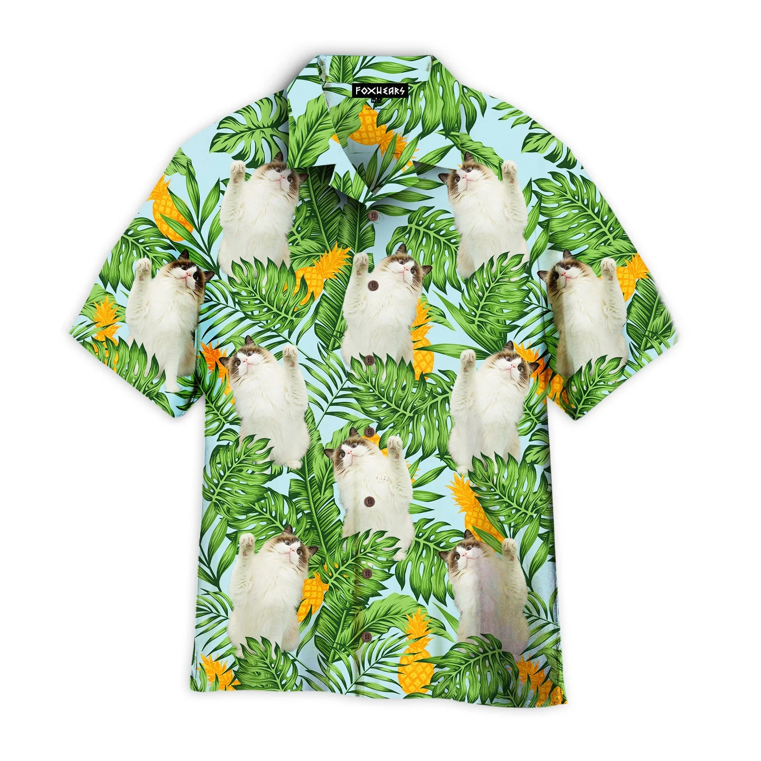 Funny Cat Raising Paw Pineapple Tropical Trendy Hawaiian Shirt For Aloha Shirt