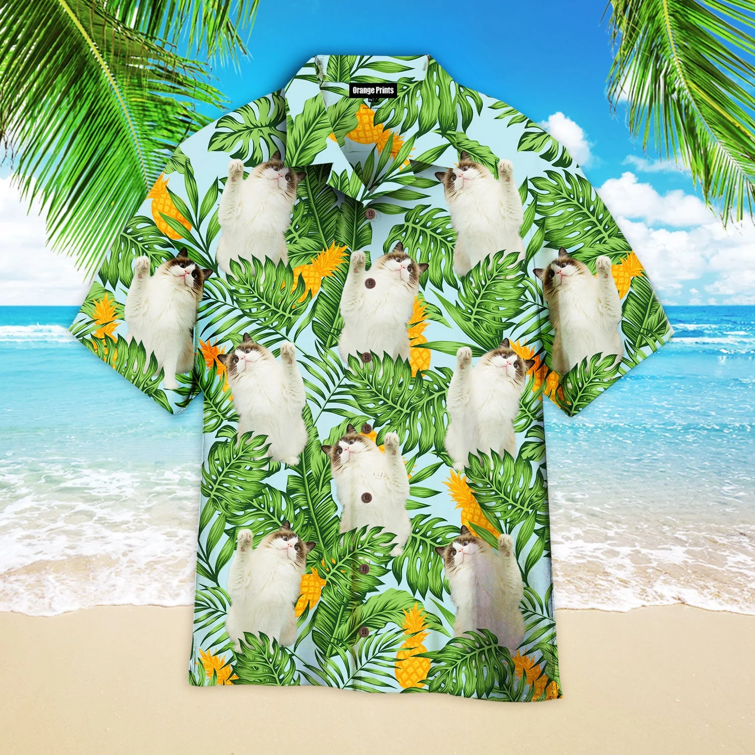 Funny Cat Raising Paw Pineapple Tropical Trendy Hawaiian Shirt For Aloha Shirt