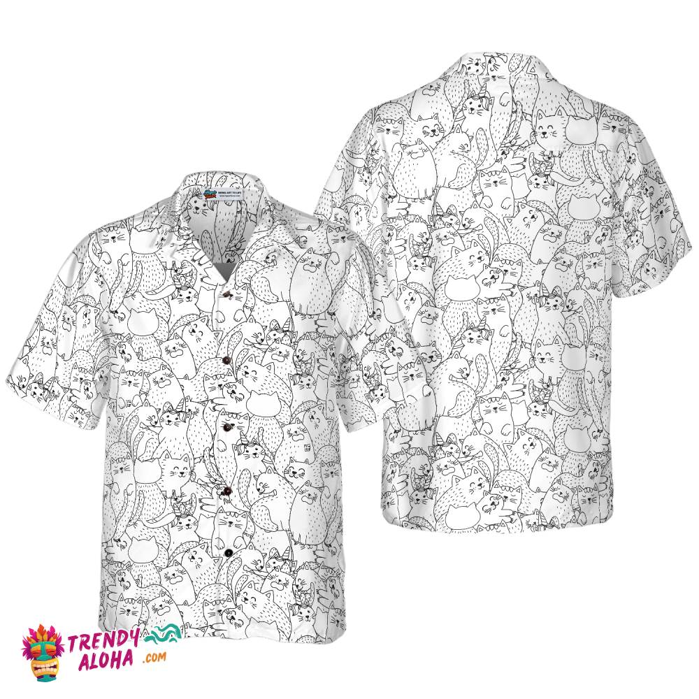 Funny Cats Black And White Pattern Hawaiian Shirt