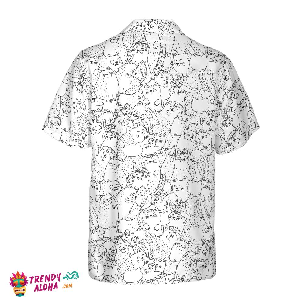 Funny Cats Black And White Pattern Hawaiian Shirt