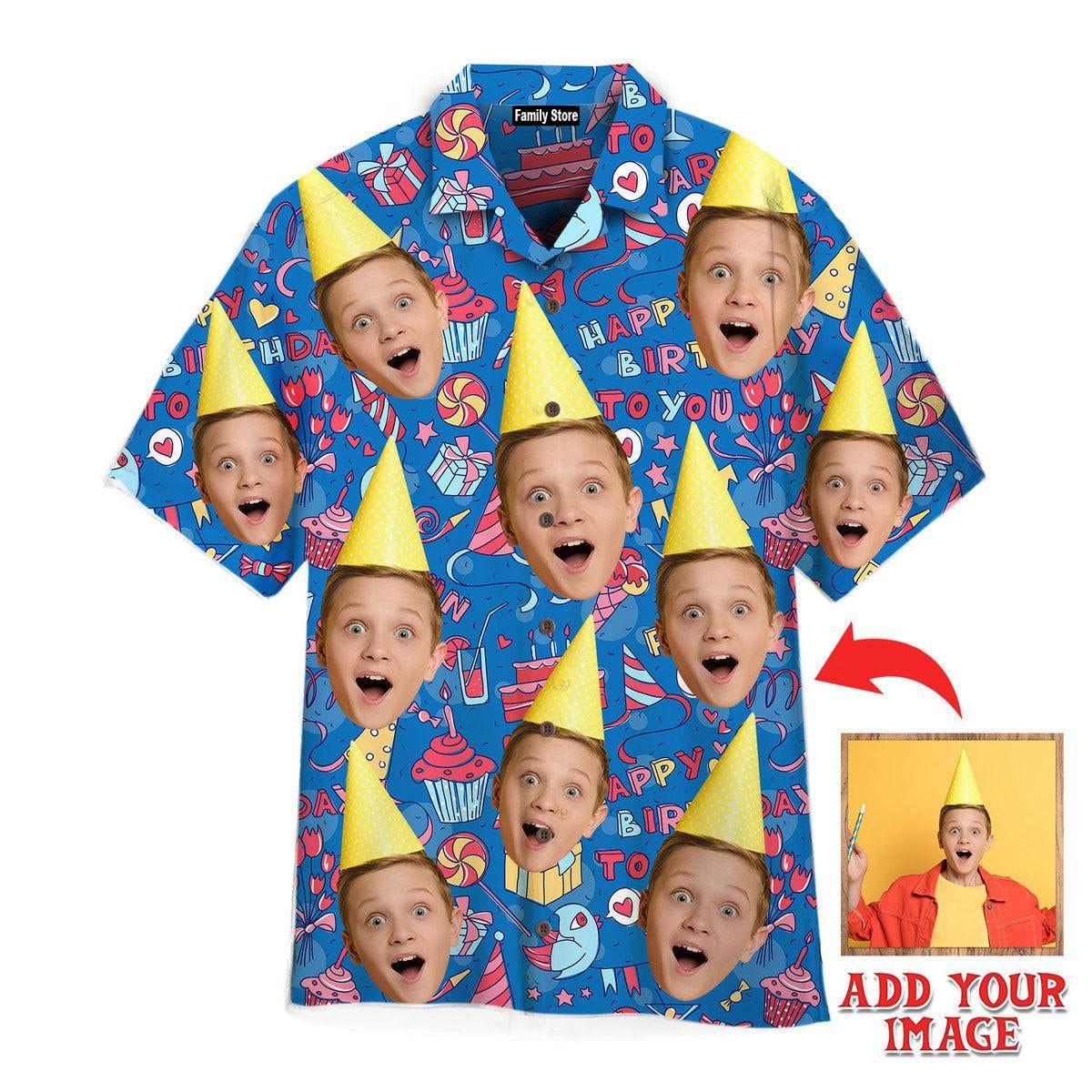 Funny Custom Face Amazing Boy Birthday On Blue Custom Hawaiian Shirt