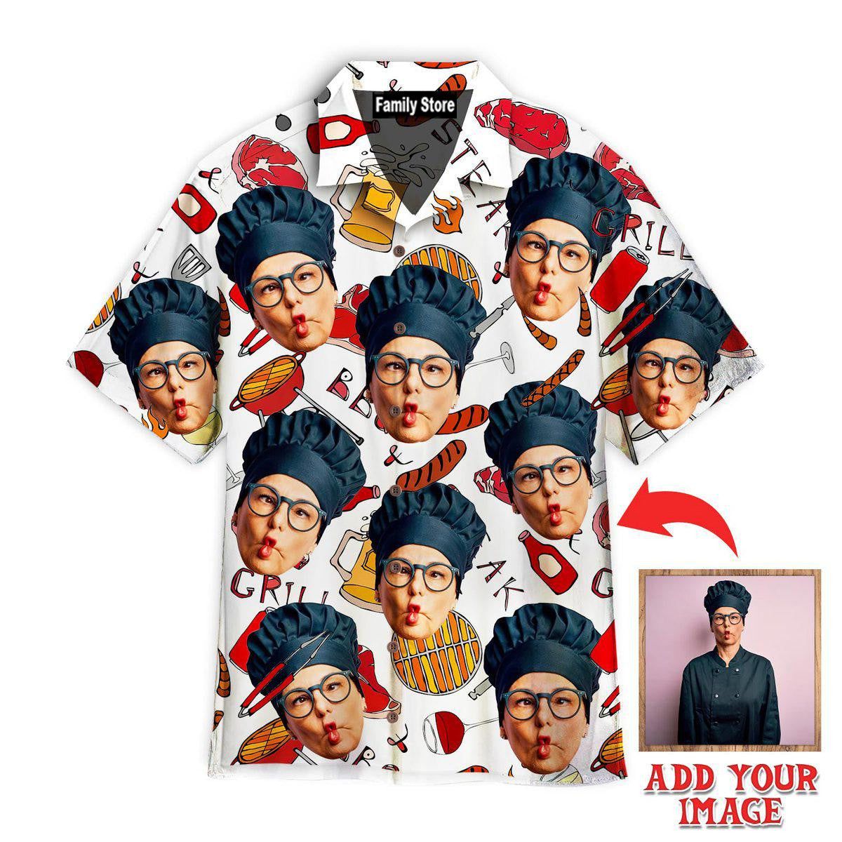 Funny Custom Face Chef Bbq Grill Party Custom Hawaiian Shirt Funny Custom Face Chef Bbq Grill Party Custom Hawaiian Shirt