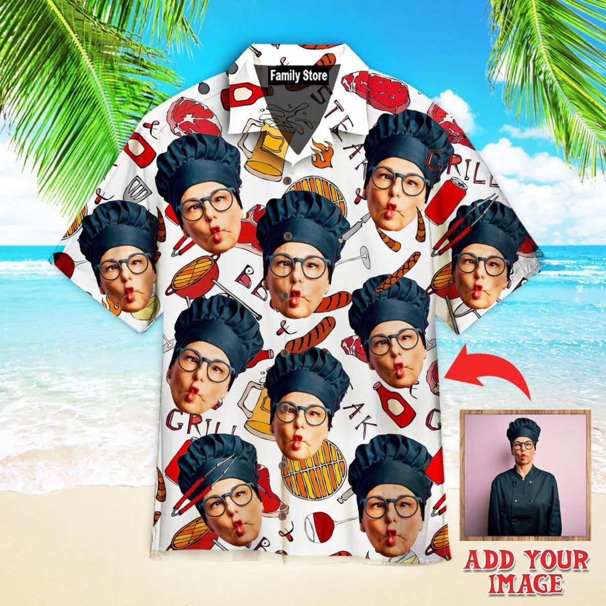 Funny Custom Face Chef Bbq Grill Party Custom Hawaiian Shirt