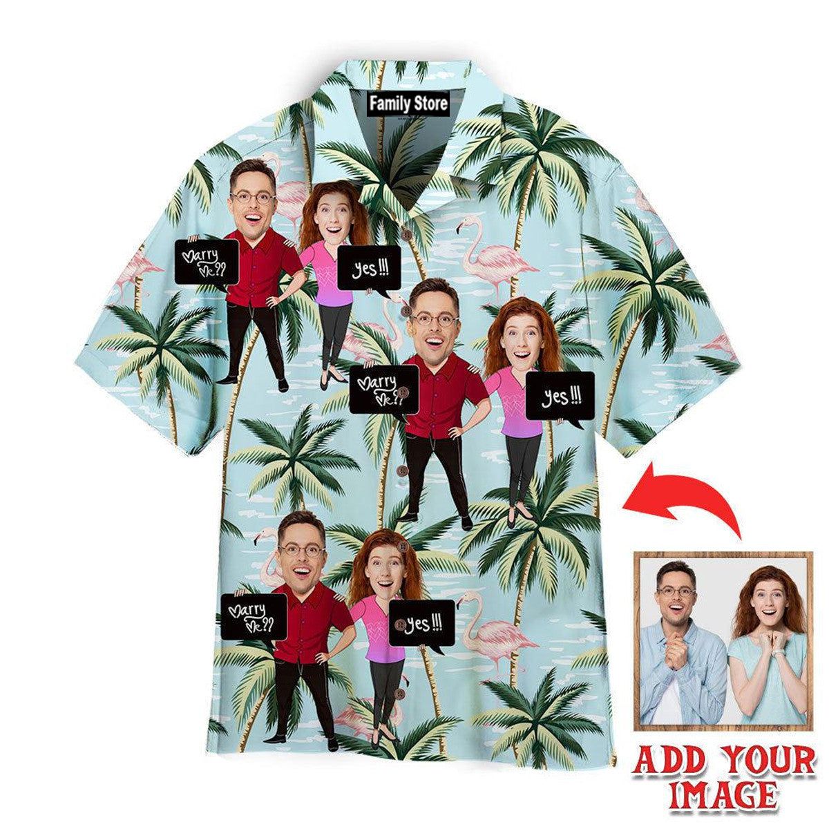 Funny Custom Face Couple With Marry Me Flamingo Palm Tree Custom Hawaiian Shirt Funny Custom Face Couple With Marry Me Flamingo Palm Tree Custom Hawaiian Shirt