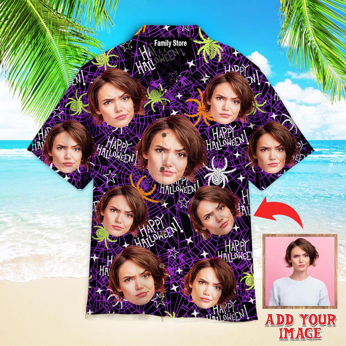 Funny Custom Face Creepy Spooky Spider Custom Hawaiian Shirt