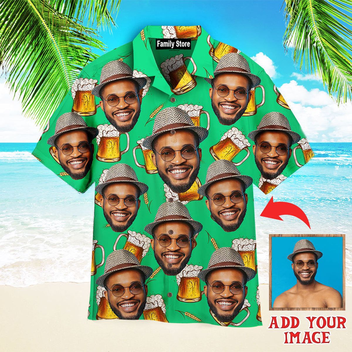Funny Custom Face Drink More Beer Custom Hawaiian Shirt