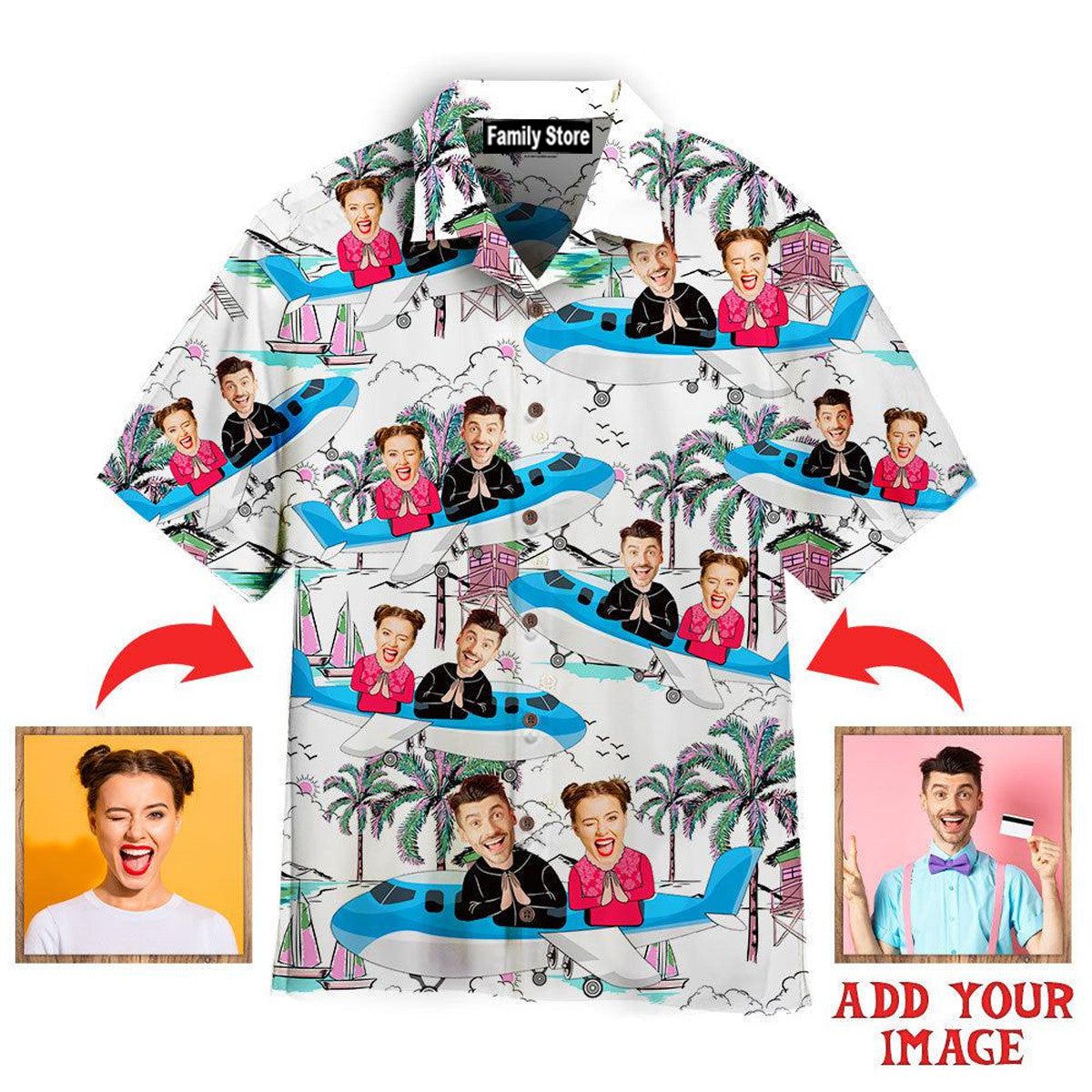 Funny Custom Face Flying With Me On Island Custom Hawaiian Shirt