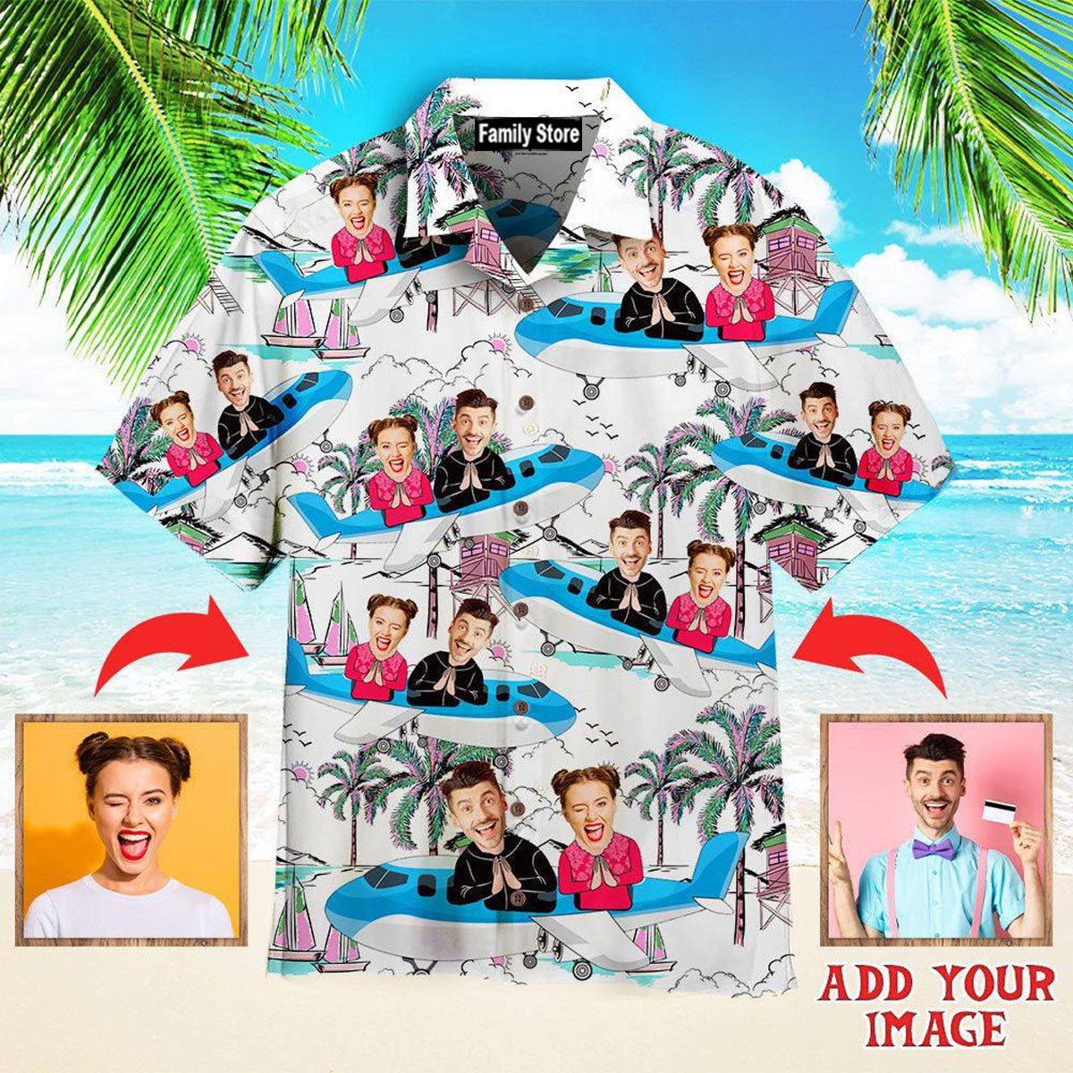 Funny Custom Face Flying With Me On Island Custom Hawaiian Shirt