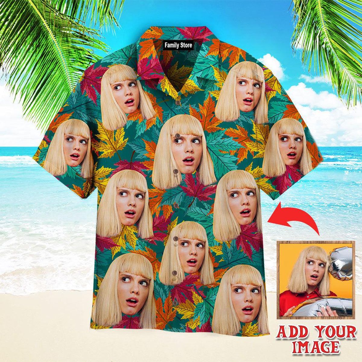 Funny Custom Face On Colorful Autumn Maple Leaves Custom Hawaiian Shirt