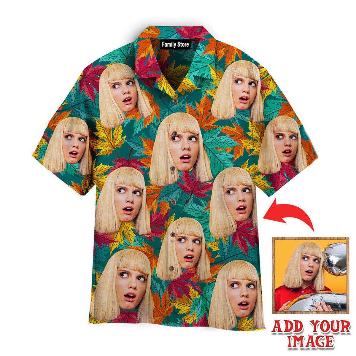 Funny Custom Face On Colorful Autumn Maple Leaves Custom Hawaiian Shirt Funny Custom Face On Colorful Autumn Maple Leaves Custom Hawaiian Shirt